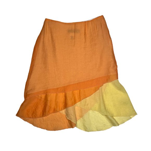 🌼 Y2K Tiered Orange Yellow Midi Slip Skirt - Picture 2 of 6